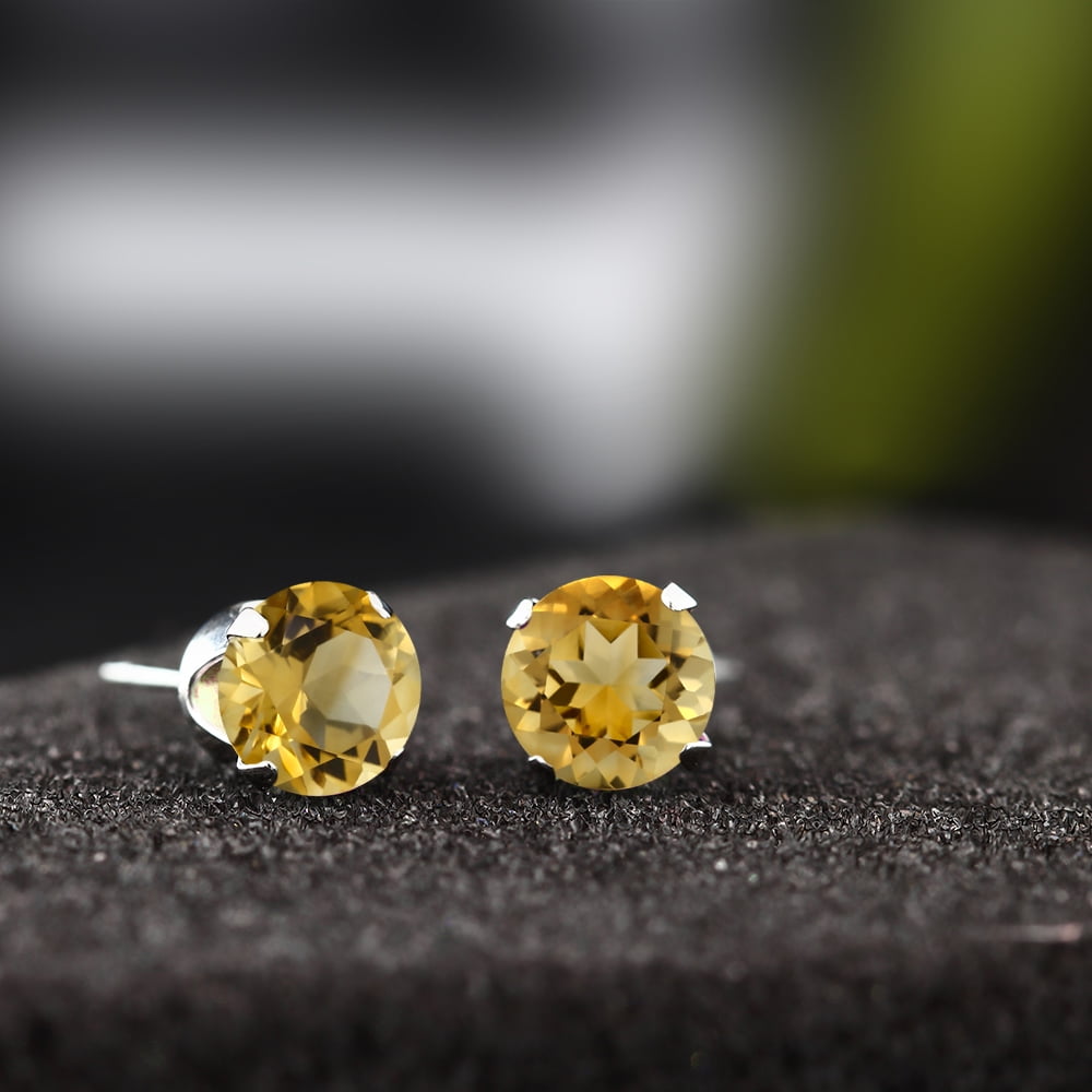 Gem Stone King 925 Sterling Silver Yellow Citrine Stud Earrings for Women Men (1.40 Cttw, Gemstone November Birthstone, Round 6MM)