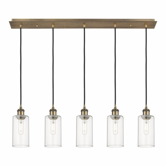 125B-5P-BB-G434-7CL Innovations Lighting Crown Point - 5 Light Cord Hung Linear Pendant-11.25 Inch Tall and 36.88 Inch Wide-Brushed Brass Finish-Clear