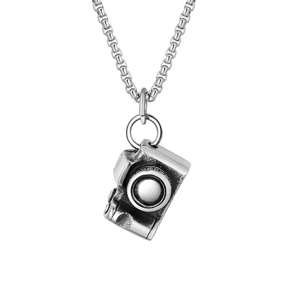 PAMTIER Men's Stainless Steel Personality Unique Hip Hop Vintage Punk Photographer Single-Lens Reflex Camera Shaped Pendant Necklace with Chain