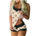 thumbnail image 2 of 2 PC Pajamas for Women Womens Sexy Valentine's Day Printing Lace Sling Sleeveless Tank Tops Splicing Shorts Casual Set qILAKOG Size L, 2 of 5