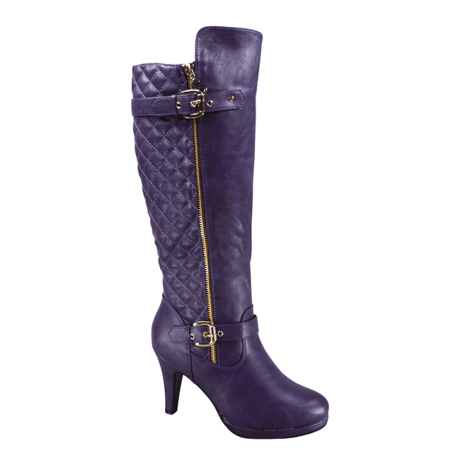 Bottes à Talons Hauts à Fermeture Éclair à Bout Rond Décontractées pour Femmes Dames (Violet, 6.5)