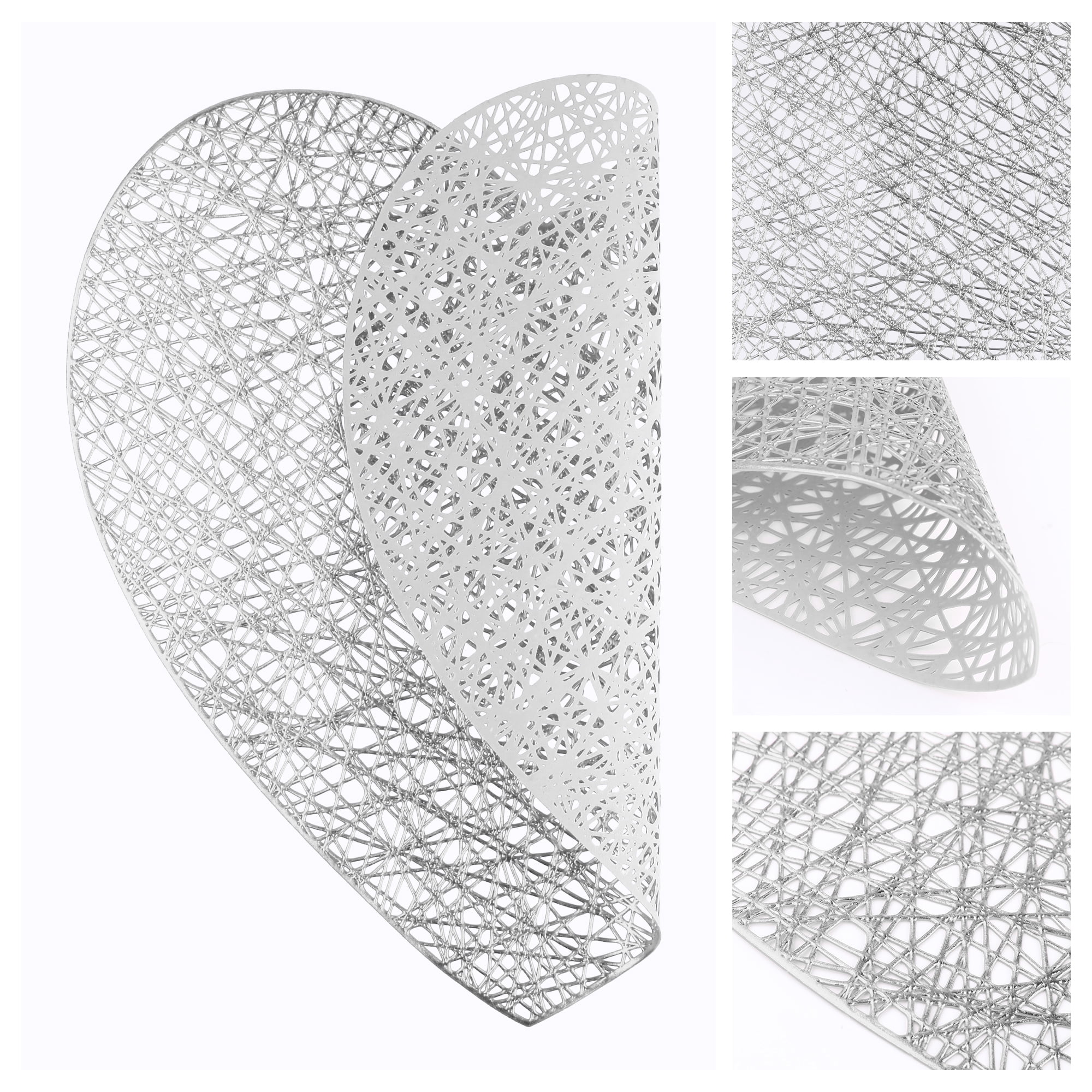 Unique Bargains Heart Shape Placemats Set of 6 for Home Decor Silver