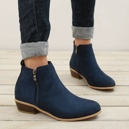 

Boots for Women Clearance Deals! Itsun Women s Ankle Boots Chunky Block Heel Booties Blue