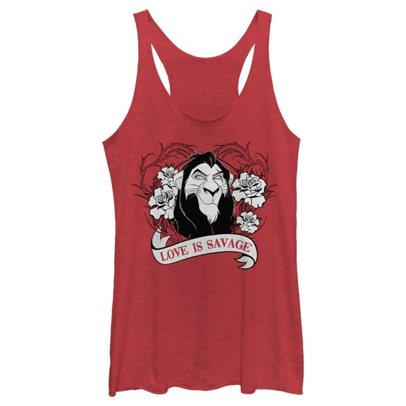 Women's Lion King Scar Valentine's Day Love is Savage Racerback Tank Top Red Heather X Small