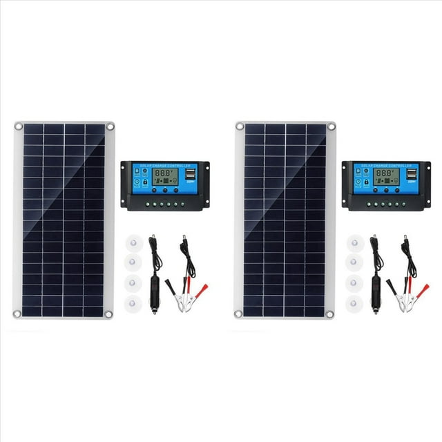 2X Células Solares de Panel Solar Flexible de 30 W para Coche, RV, , Techo, Furgoneta, Batería Solar para Acampar, Módulo de Controlador Solar 10A