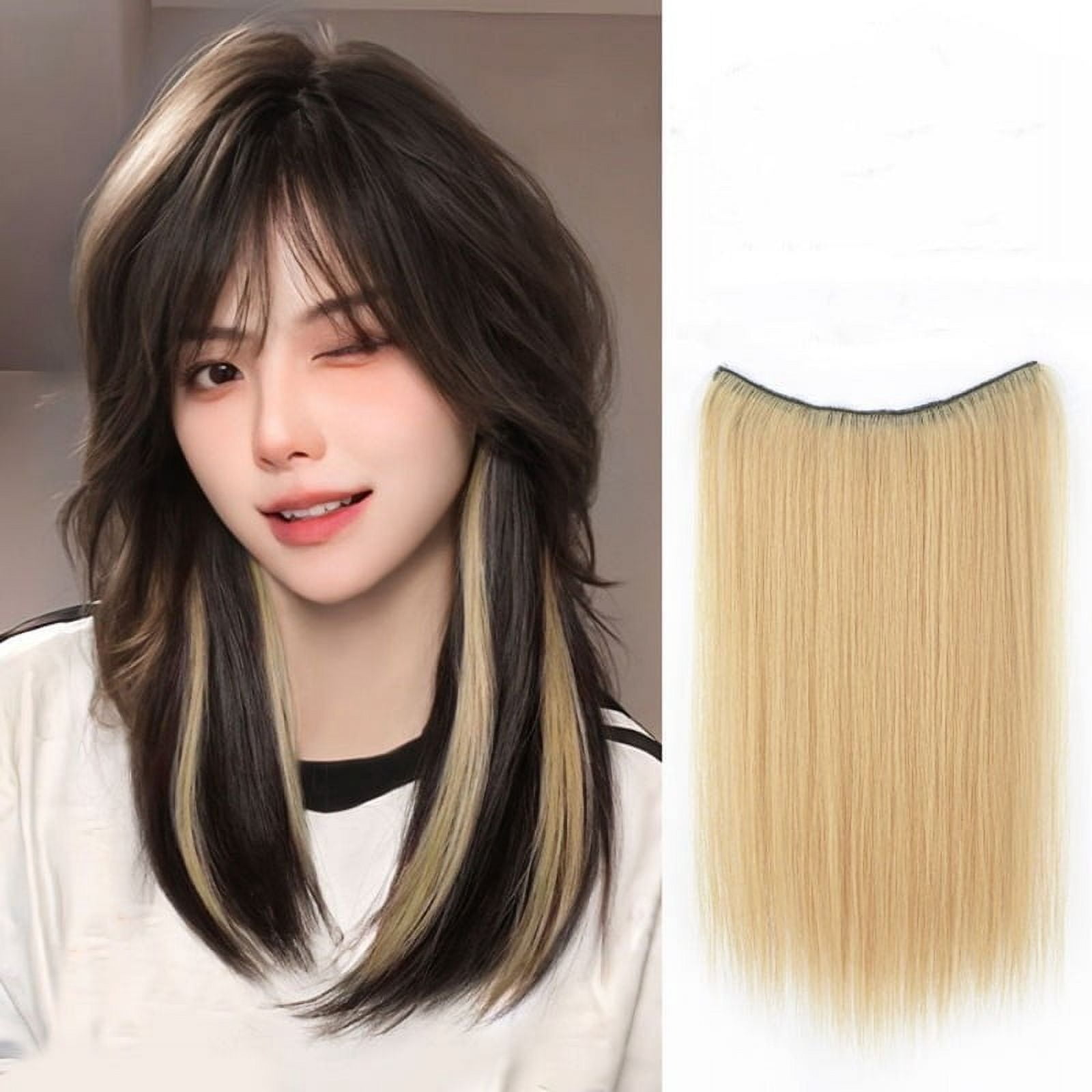Versatile Dyed One-piece Synthetic Clip-in Hairpiece for White Hair Natural Feel and Easy-to-Style Extension Seamless Wig Piece