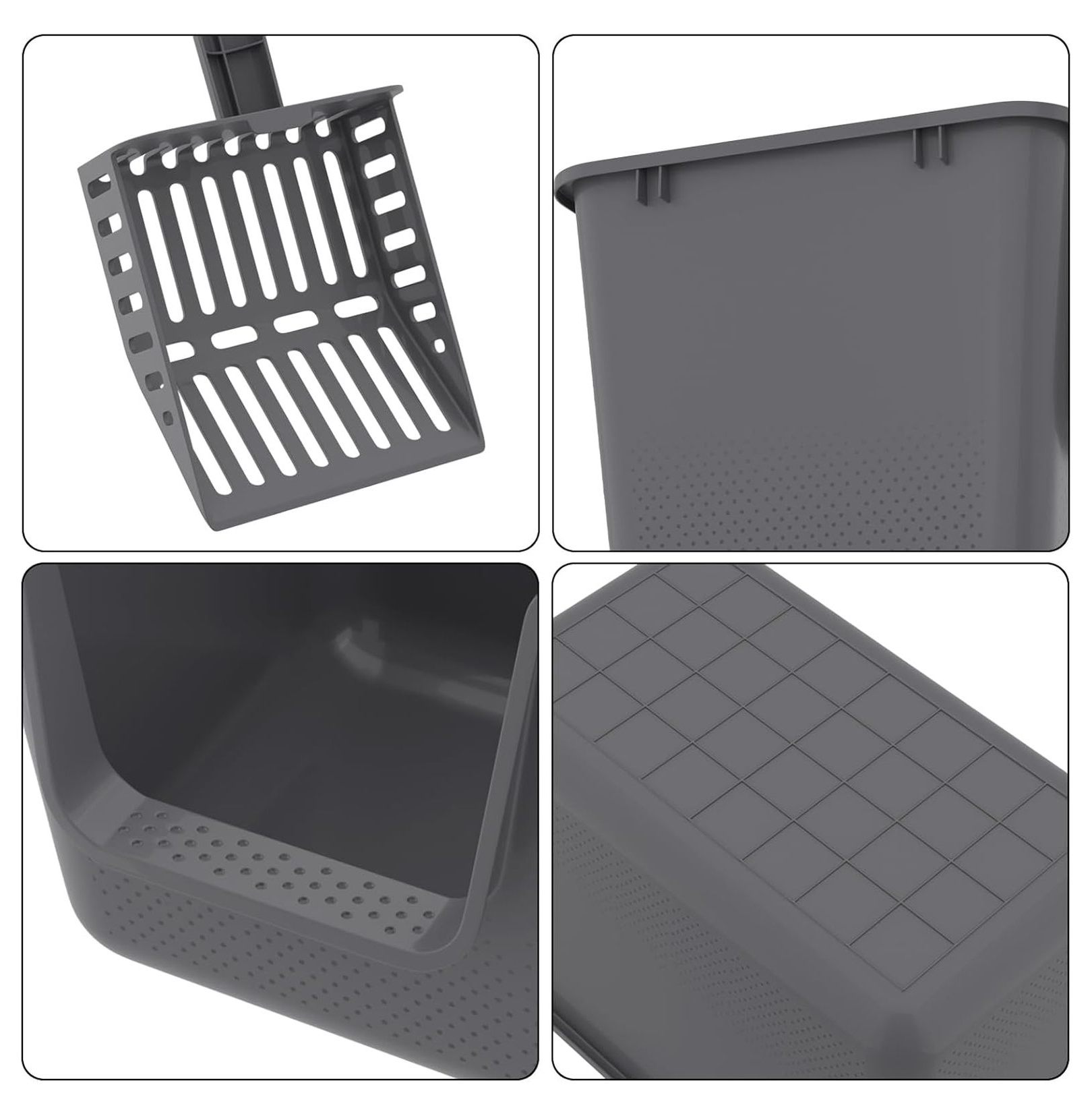 4-Pack Cat Litter Box with High Sides and , Plastic Open Litter Box, Gray