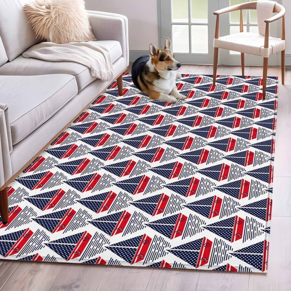 3'x5' Area Rugs, Navy Blue Red Boat Indoor Outdoor Area Rug for Living Room Bedroom, Nautical Anchor Rudder Coastal Washable Bathroom Rugs Kitchen Floor Carpet Mats Home Decor Aesthetic