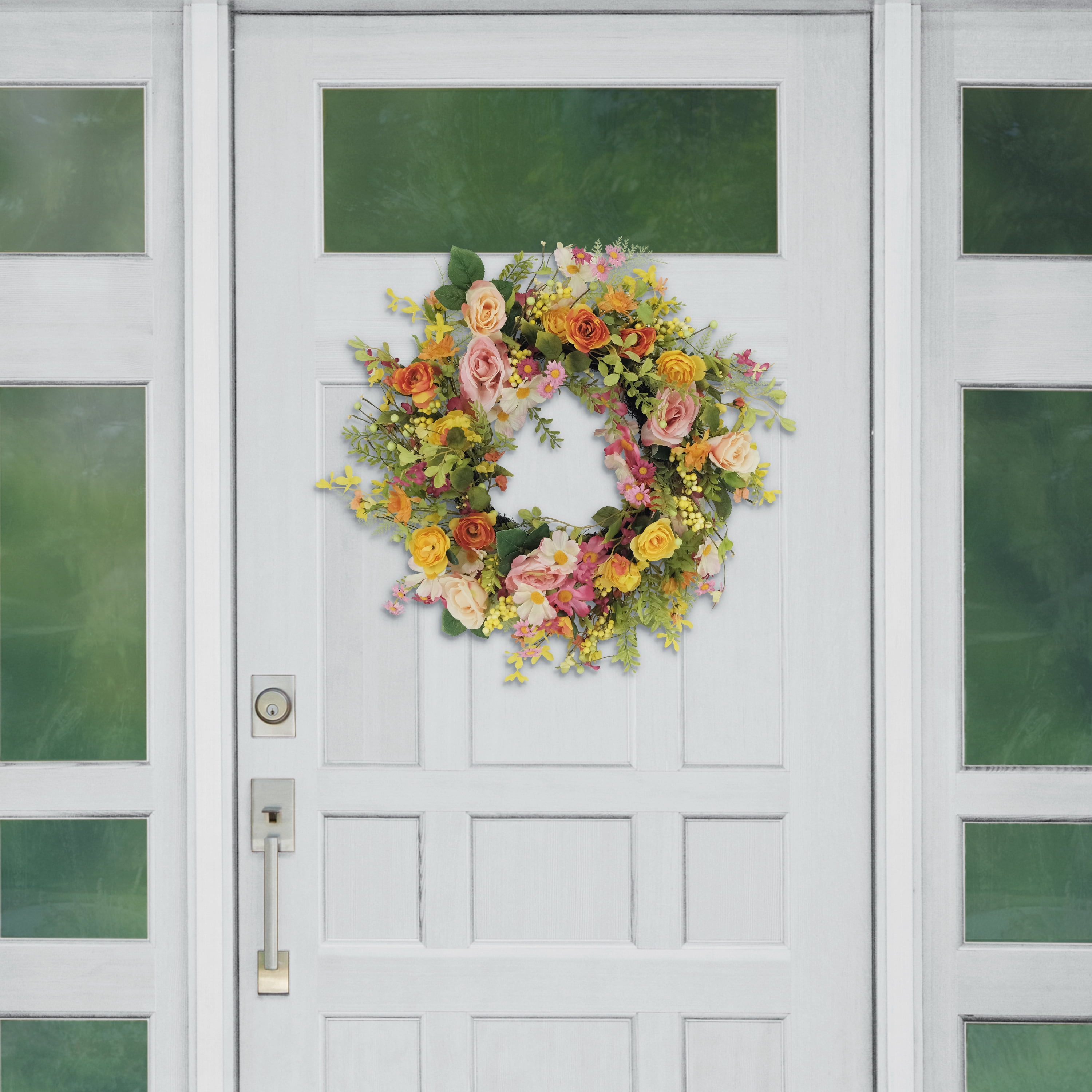 CC Christmas Decor Rose and Daisy Artificial Spring Floral Wreath - 24” - Multicolor