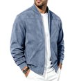 thumbnail image 3 of FRSASU Men's Suede Bomber Jacket Zip‑Up Stand Collar Long Sleeve Casual Lightweight Outerwear with Side Pockets Light Blue, 3 of 7