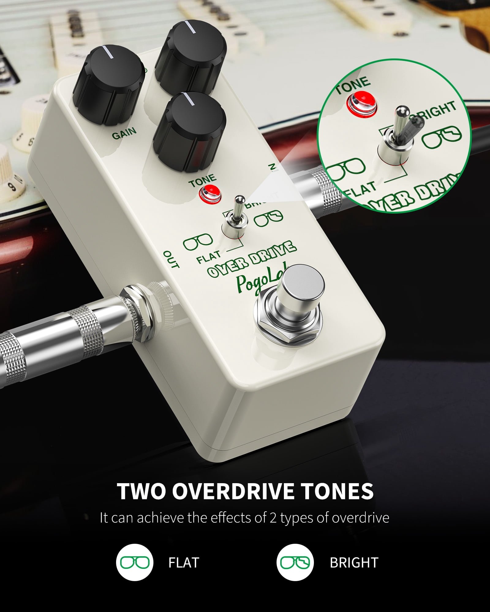 POGOLAB Overdrive Pedal Overdrive Guitar Pedal with Two Effects Bright and Flat True Bypass DC 9V Mini Pedal for Electric Guitar