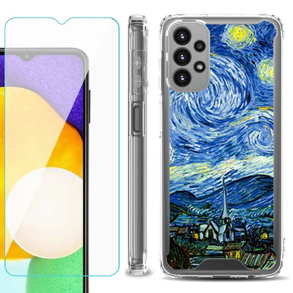 Shockproof Bumper Phone Case for Samsung Galaxy A23 5G, with Tempered Glass Screen Protector, by OneToughShield ® - Starry Night Paris