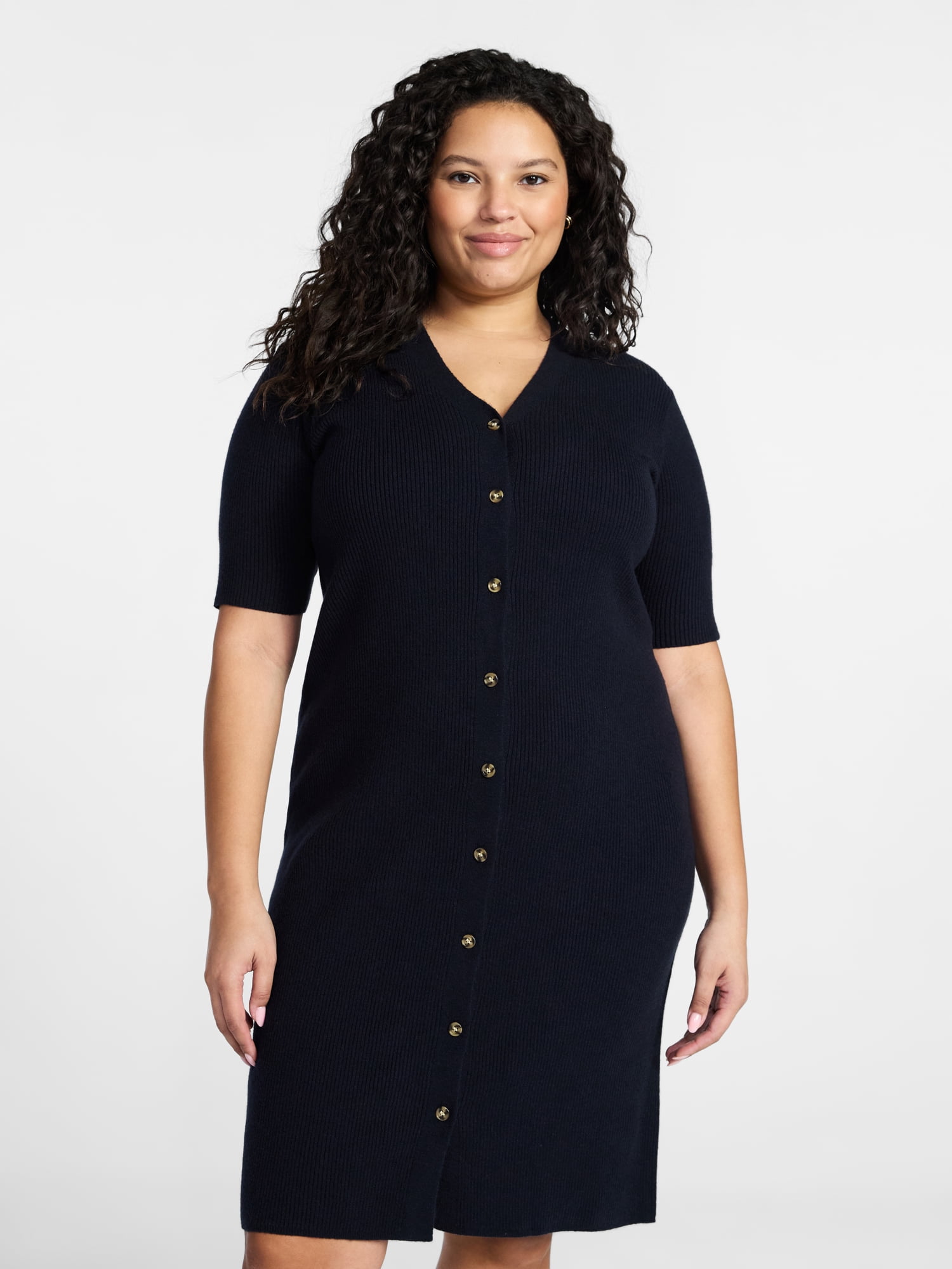 Terra & Sky Women’s Plus Fine Gauge Rib Knit Dress, Sizes 0X-5X
