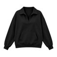 thumbnail image 4 of Women's Quarter Zip Pullover Sweatshirts Streetwear Loungewear Loose Fit Top with Pocket Black L, 4 of 4
