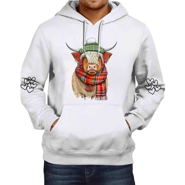 Chandail à Capuche Imprimé Vache pour Hommes Hiver Chaud Manches Longues Chandail Confortable Décontracté Mode Urbaine