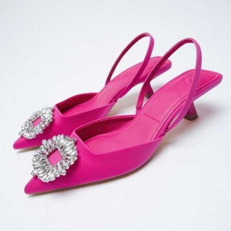 

Women s Crystal Flower Pointeded Toe Stiletto Heel Sling Back Dress Mules Work Fashion Office Wedding Spring