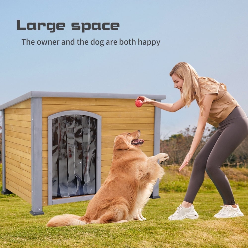Holaki Extra Large Dog House Outdoor Weatherproof Wooden Dog Kennel Dog Houses for Large Dogs Outside Indoor Dog House Doghouse for Winter with Raised Feet,Natural Holaki Extra Large Dog House Outdoor Weatherproof Wooden Dog Kennel Dog Houses for Large Dogs Outside Indoor Dog House Doghouse for Winter with Raised Feet,Natural - Image 3