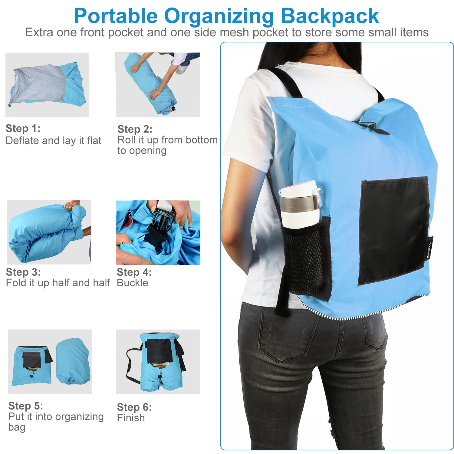 iMounTEK Portable Inflatable Chair with Carry Bag Blue 35.83"H x 47.64"L Indoor or Outdoor