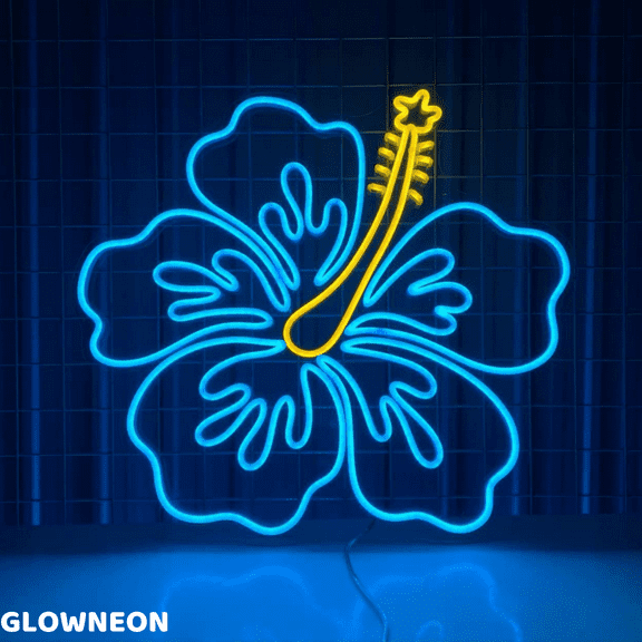 Glowneon Hibiscus Flower Neon Sign, Hibiscus Flower Mom Gift Led Sign