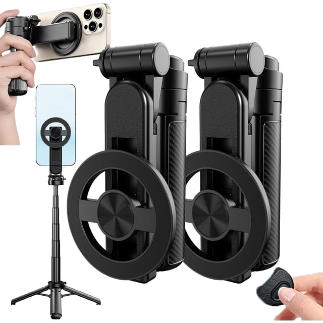 4-in-1 Multifunctional Magnetic Selfie Stick with 360° Rotation, Multifunctional Portable Selfie Stick Portable, Magnetic Pocket Selfies Sticks Tripod, for Video Recording & Vlog All Phones (2pcs)
