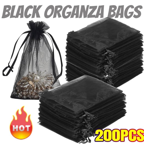2000 Pcs Black Organza Bags 4x6 Inch, Small Mesh Gift Bags Drawstring for Jewelry Bracelet Packaging, Premium Sheer Gift Pouch for Wedding Party
