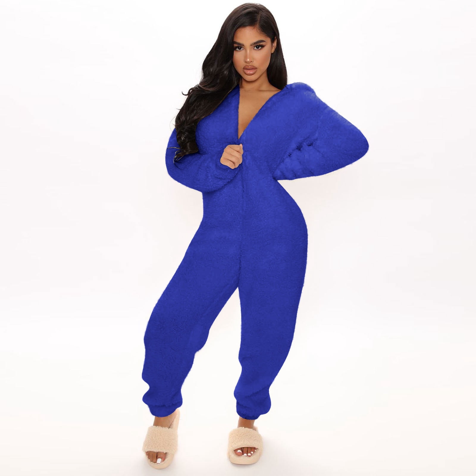 Cadancy Fleece Jumpsuit for Women Zip Up Hooded Sherpa Fuzzy Pajamas Long Sleeve One Piece Loungewear Winter Warm Flannel Onesie Outfits 2025