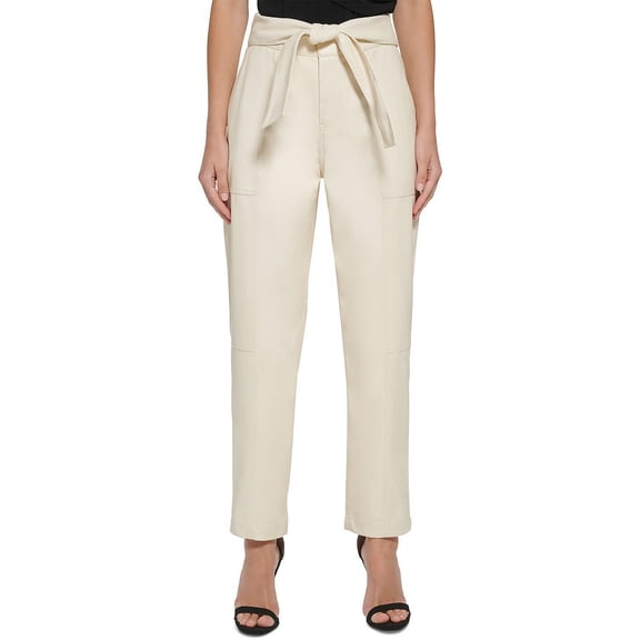 DKNY Womens Tie Waist Faux Leather Straight Leg Pants