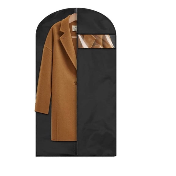 5 Pcs Heavy Duty Garment Bags Hanging Clothes Suit Covers 47 x 23.6 inch Suit Bags Clear Window For Clothes Dress Coats Jackets Shirts Travel Black