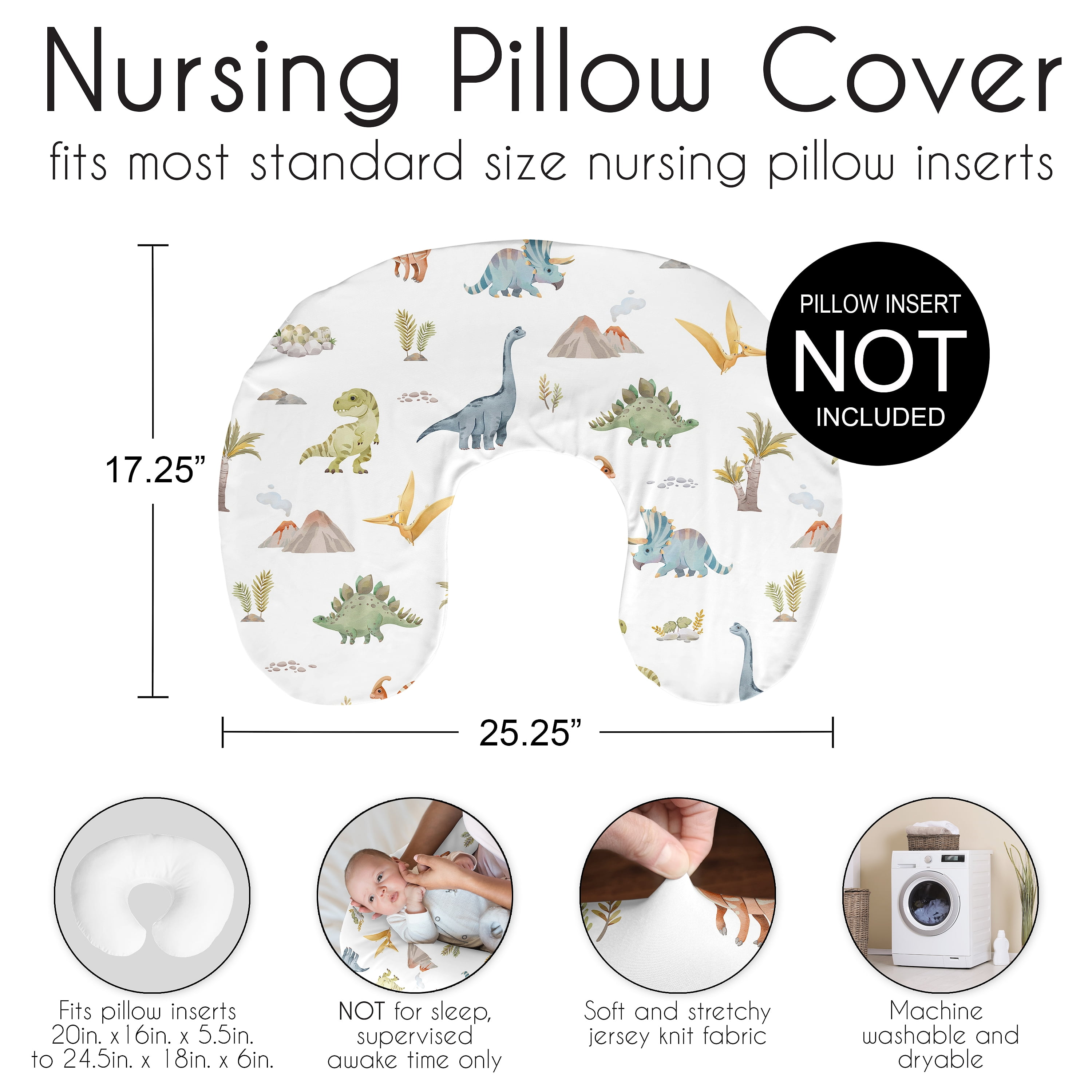 Sweet Jojo Designs Watercolor Dinosaur Dino Boy Nursing Pillow Cover Case (Pillow Not Included)