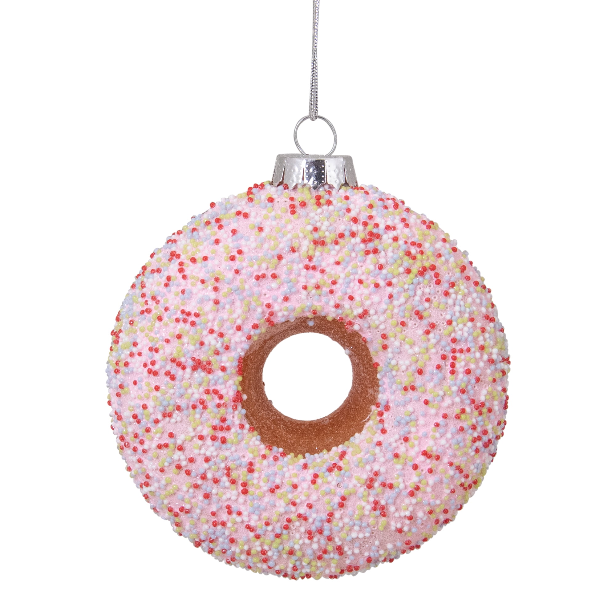 3.5" Pink Sprinkle Donut Hanging Glass Christmas Ornament