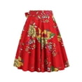 thumbnail image 4 of Women's High Waist A-Line Skirt Ladies French Retro Casual Fashion Floral Print Belt Belt Straps Skirt Skater Flared Midi Skirt, 4 of 4