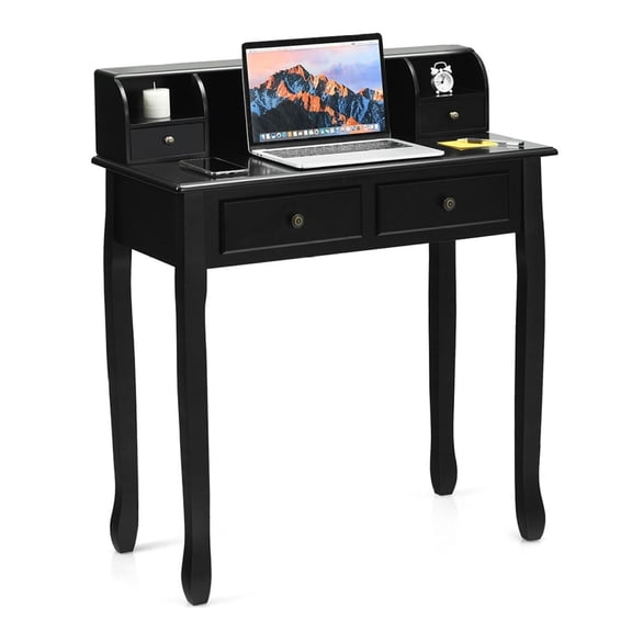 Vanity Desk with Storage, 2-Tier Mission Style Computer Desk with Removable Cabinet, Writing Table for Home Office, Makeup Vanity, Candlenut Finish
