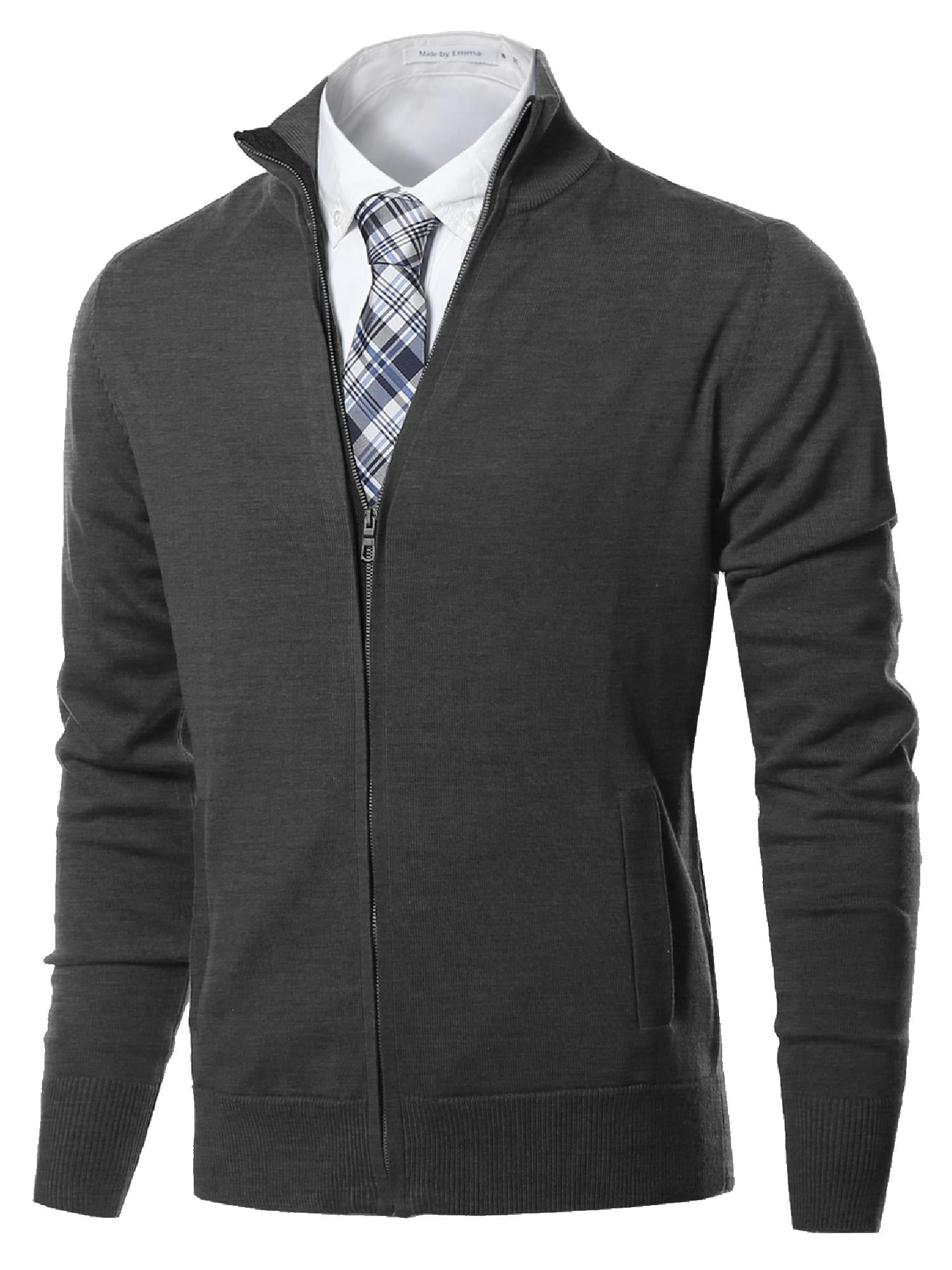 FashionOutfit Men's Classic Full Zip Up Mock Neck Basic Sweater