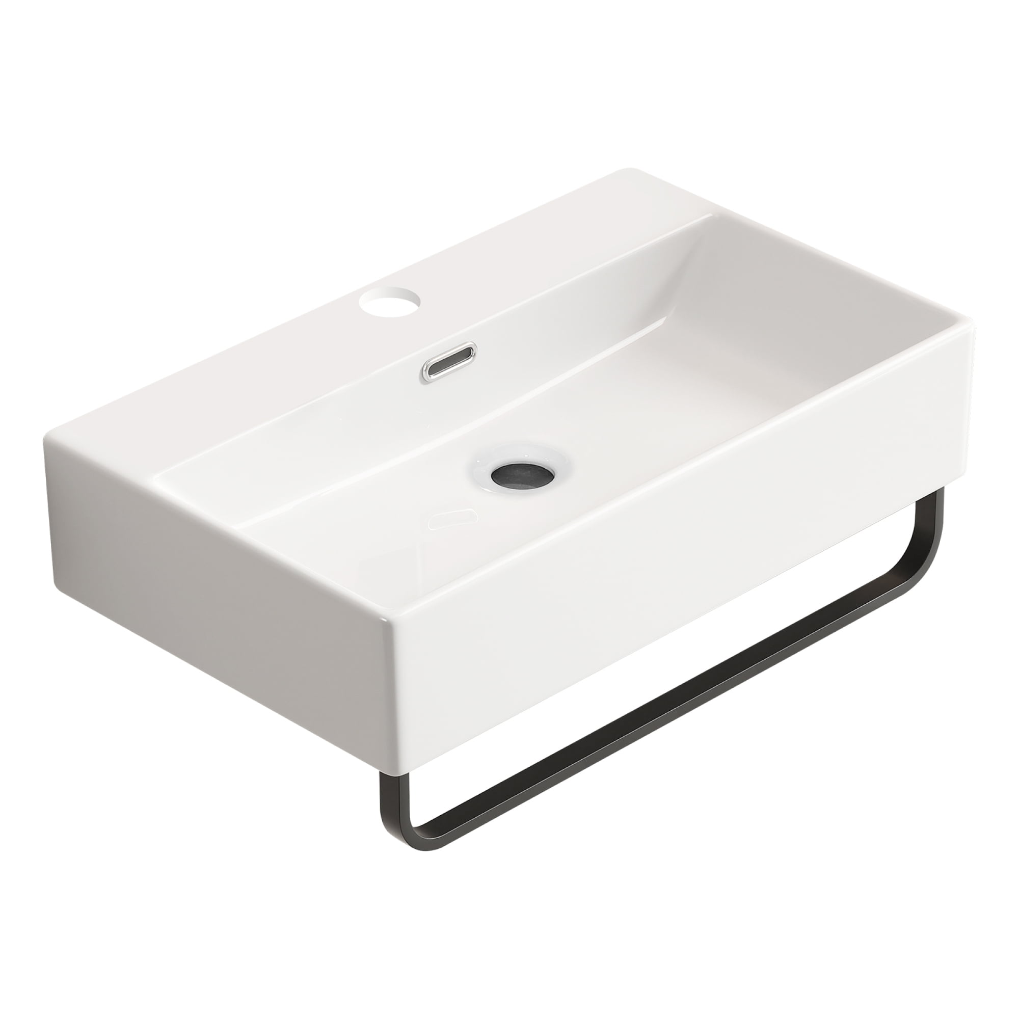 Leumius 23.63" x 14.18" White Ceramic Bathroom Sink with Towel Rack,Bathroom Vessel Sink Wall Mount Basin Vanity Sink