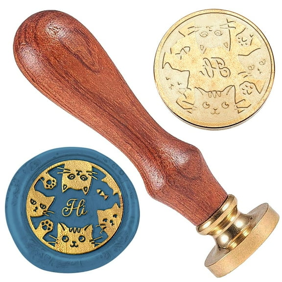 Cat 1" Wax Seal Stamp - Vintage Sealing With Removable Brass Head and Wooden Handle