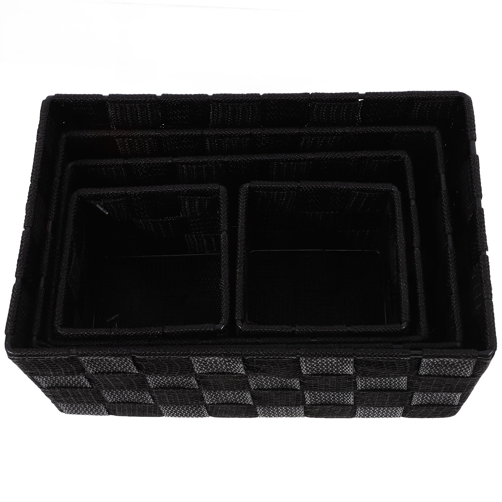 WHAMVOX Black Woven Storage Basket for Bathroom Organization Made of Durable Straw and Iron 1 Set
