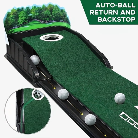 Golf Accelerator Pro - Durable Polyester Indoor/Outdoor Putting Mat with Auto-Ball Return & Behind-the-Hole Collector, 3/5/7ft Guides, Practice, Golf Accessories, Golf Training Aid, Modern Sports Gea