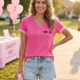 thumbnail image 7 of JULMCOMO Breast Cancer Awareness Shirts for Women I WON Pink Ribbon American Flag Gingham Cuff V Neck Graphic Tees Breast Cancer Loose Casual T Shirts Pink XL, 7 of 7