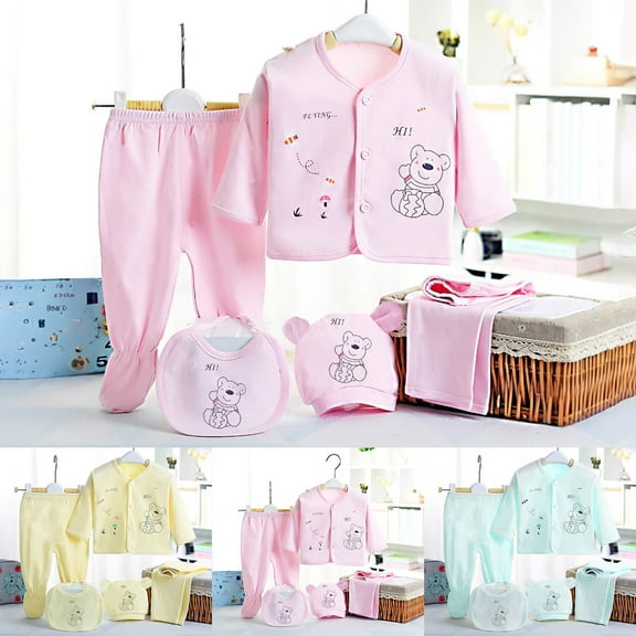 Ketyyh-chn99 Baby Girl Clothes 0-3 Months Newborn Layette Gift Set for Baby Girls Tops 2 Pants Bib Hat 5PCS Size for 0-3 Months,Pink