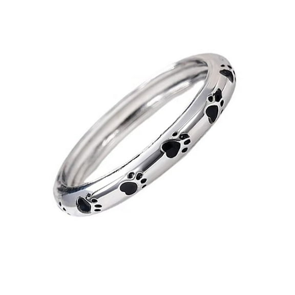 PAURO Women Stainless Steel Paw Print Enamel Ring 4mm Puppy Dog Cat Pet Ring for Pet Lovers Silver Size 7