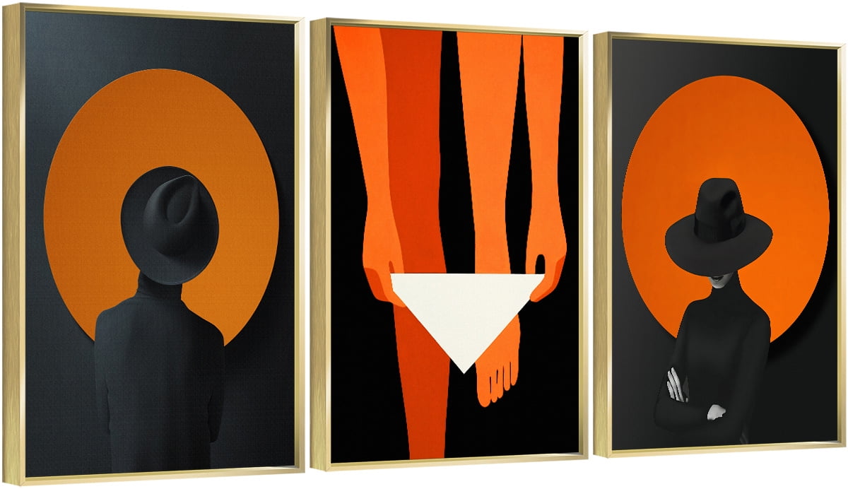 Full House 3 Panels Framed Canvas Wall ArtOil Paintings Black and