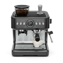 Chefman Crema Deluxe Double Boiler Espresso Machine, Conical Burr Grinder and Steam Wand – Black