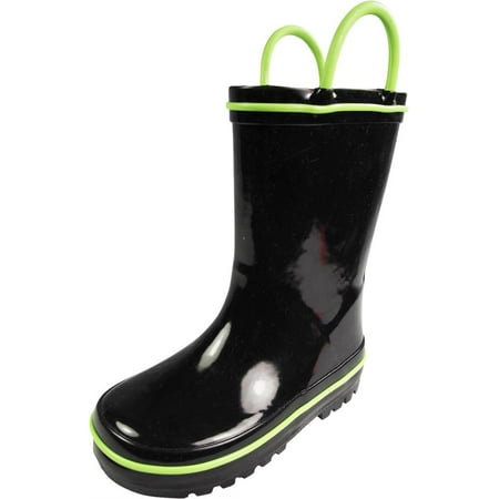 Waterproof Rain Boots Norty Little and Big Kids Boys Girls Waterproof Rubber Rain Boots for Children, 39828 Black/Lime / 13MUSLittleKid ()