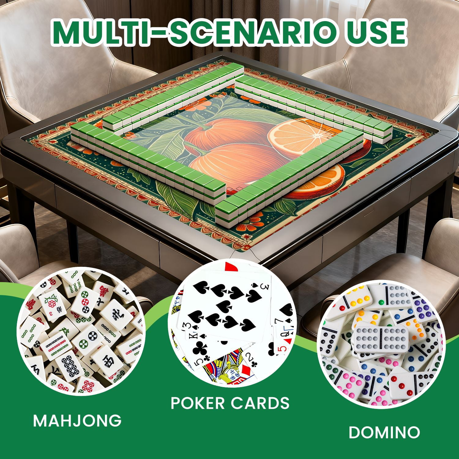 Mahjong Mat 31.5" x 31.5" Vintage Orange Fruit Leaves Flowers Retro Botanical Style Non-Slip Noise Reduction American Mahjong Tiles Table Cover for Dominoes Poker Card Board Games Gift