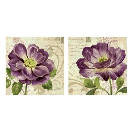 Classic Vintage Postcard Vintage Study in Purple; Two Beautiful Postcard Style Floral Roses; Two 12x12in Prints ()