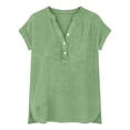 thumbnail image 5 of Wensltd Women's Summer Blouse V Neck Solid Color Button Front Short Sleeve Trendy Top Loose Fit Tunic Tops Green XL, 5 of 5