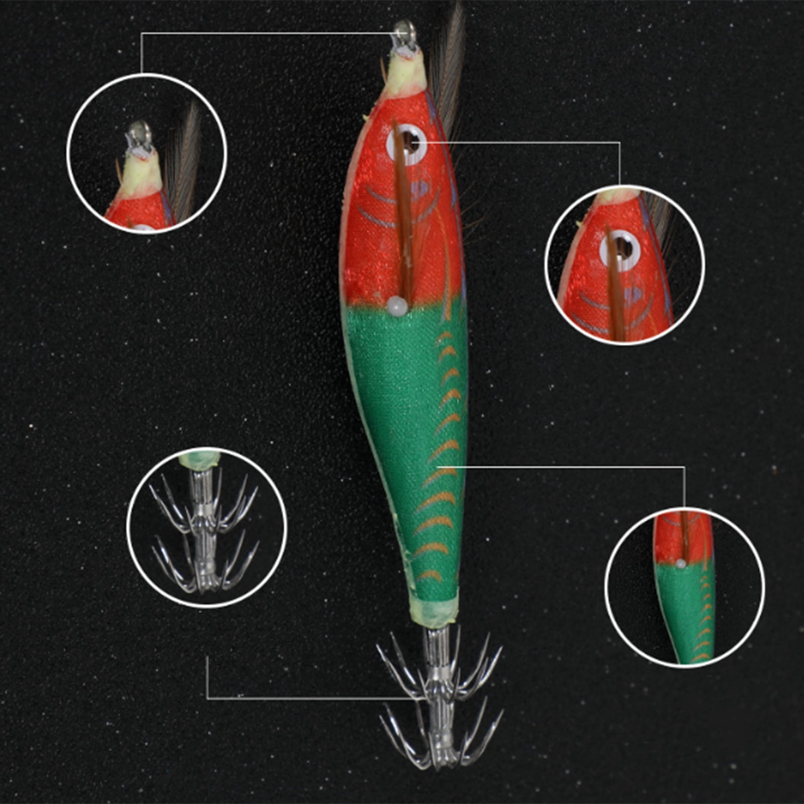 BIBABLYKE 10Pcs Luminously Squid Jigs Hook Fishing Lures Baits Cuttlefish Sleeve Squid Jigs Saltwater Hard Night Fishing Baits