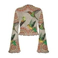 thumbnail image 7 of SCRAWLGOD Boho Bell Sleeve Tops for Women Size M Mandala Hummingbird Women Bell Sleeve Y2K Tops Casual Slim Shirts for Ladies Lettuce Trim Blouse Y2K Shirts, 7 of 7