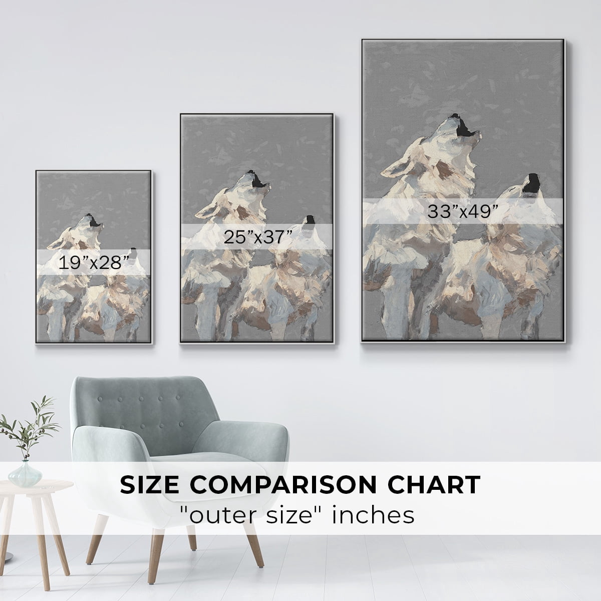 Midnight Wolves Framed Premium Gallery Wrapped Canvas - Ready to Hang - 17 x 25 - White Floating Frame
