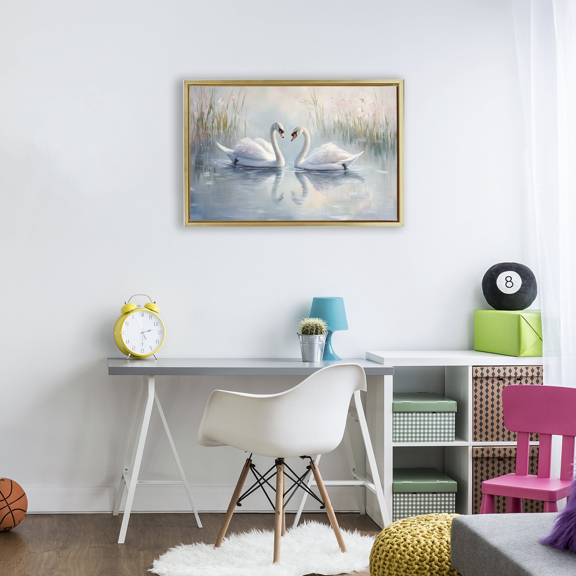 Stupell Industries Simple Swan Reflections Gold Framed Floater Canvas Wall Art, design by Petal Prints Design
